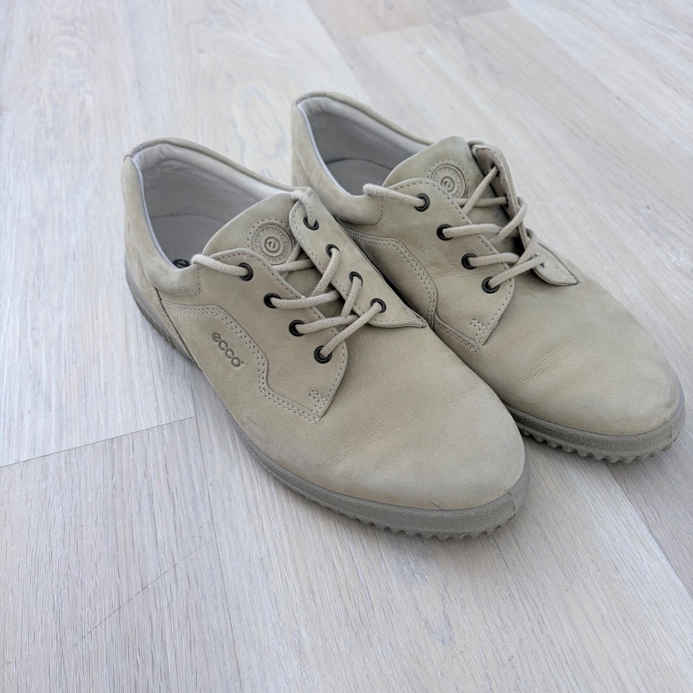 Ecco Beige Nubuck Leather Lace Up Walking Shoes Size 40 minimalist